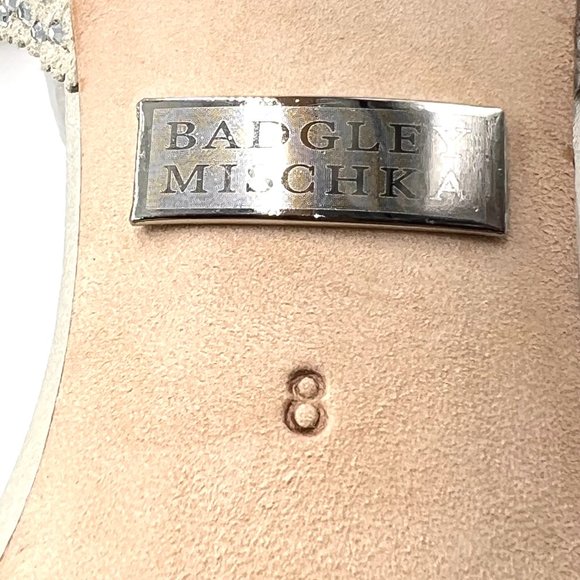 Badgley Mischka‎ Size 8 Roxy Jeweled Ivory Satin Open Toe Heels Pumps Shoes - Picture 12 of 13